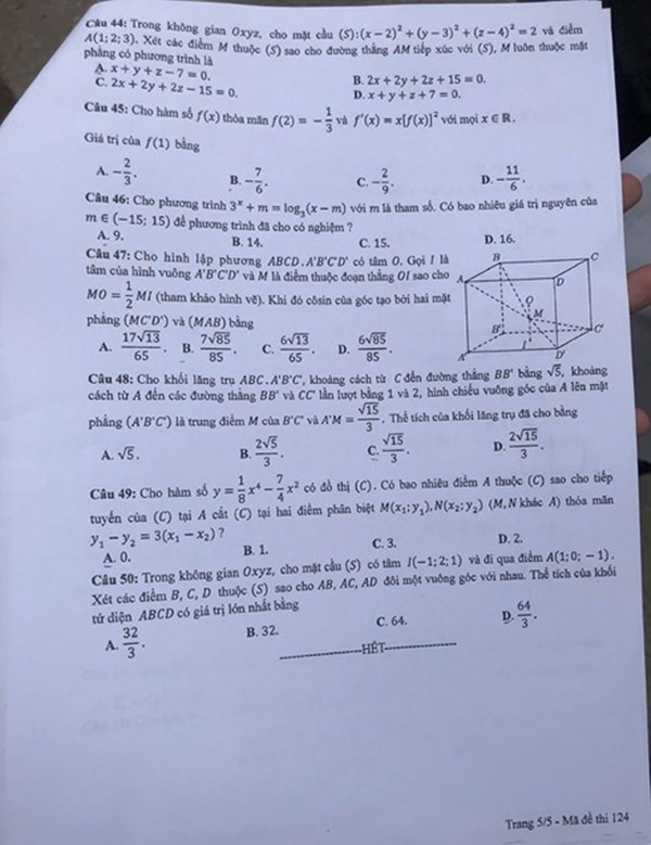 Đề thi môn Toán THPT Quốc gia năm 2018