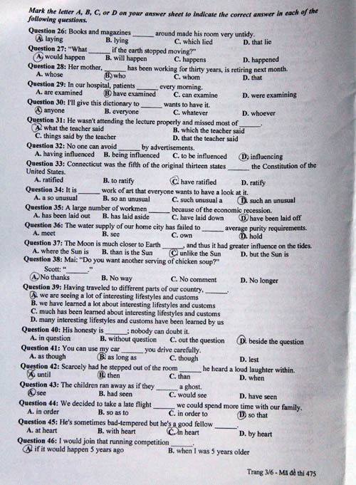 Đề thi & đáp án môn tiếng anh và Hoá học sáng nay - Ảnh 9