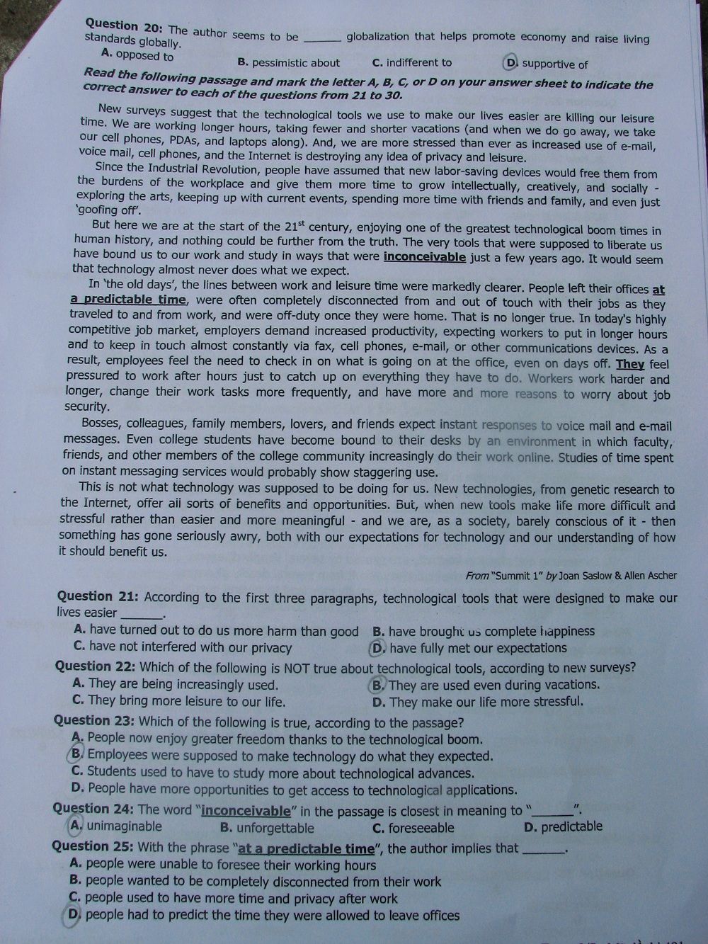 Đáp án đề thi đại học môn Tiếng Anh khối D năm 2013