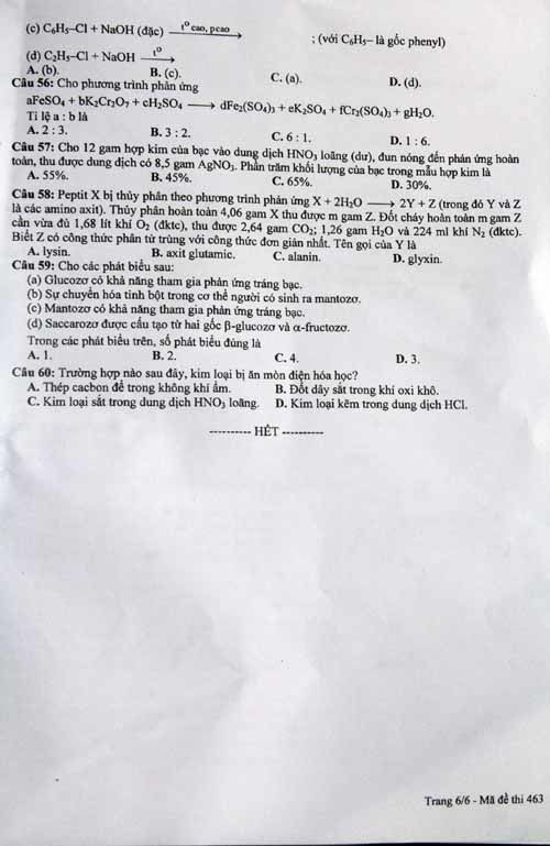 Đề thi & đáp án môn tiếng anh và Hoá học sáng nay - Ảnh 6