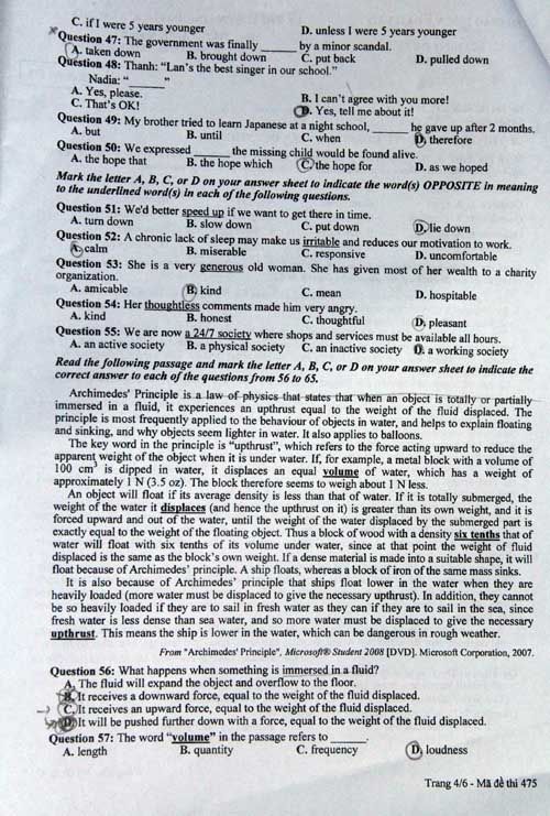 Đề thi & đáp án môn tiếng anh và Hoá học sáng nay - Ảnh 10