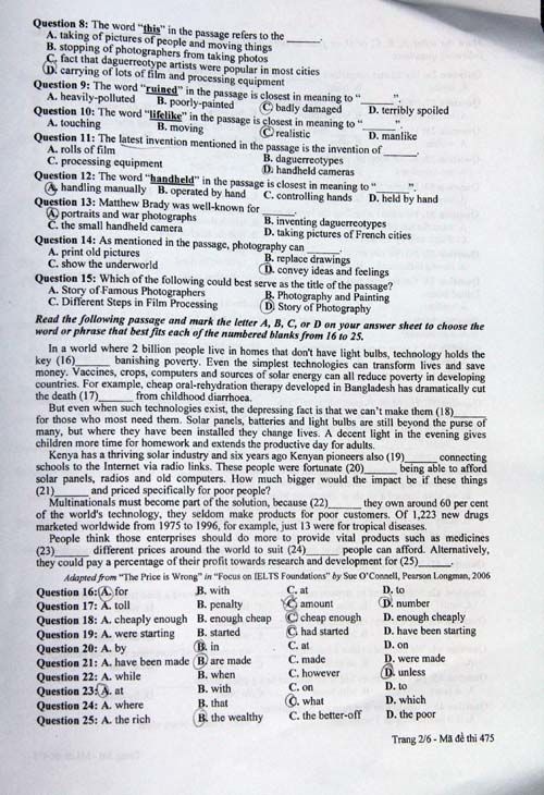 Đề thi & đáp án môn tiếng anh và Hoá học sáng nay - Ảnh 8