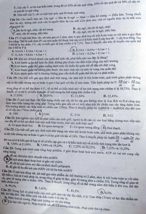 Đáp án đề thi đại học môn Sinh khối B năm 2018: Mã đề 196 - Ảnh 3