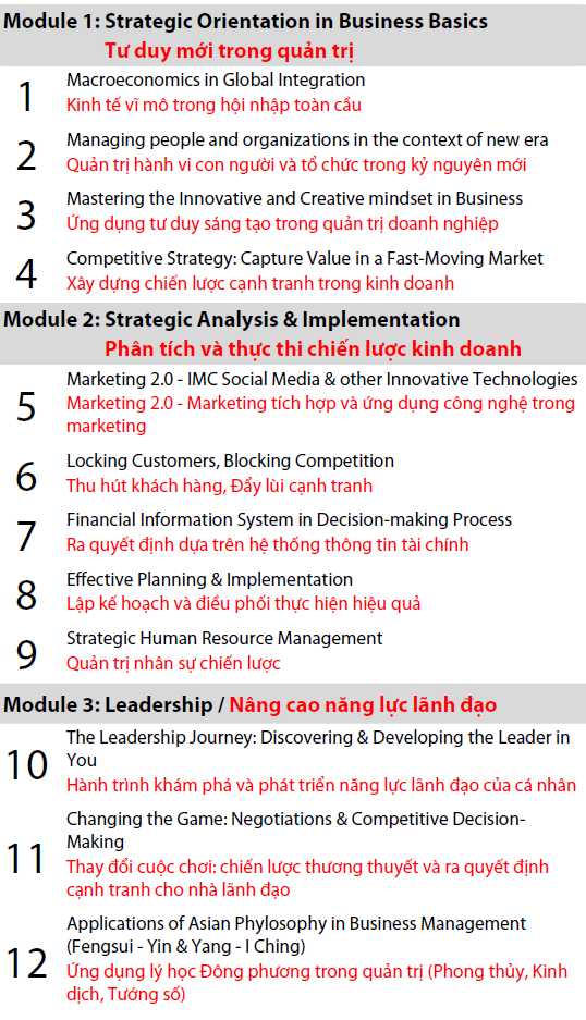 Cấu trúc chương trình Mini MBA tại FSB Cấu trúc chương trình Mini MBA tại FSB