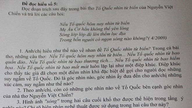 Đề thi văn hướng về biển đông trường THPT Chu Văn An Hà Nội