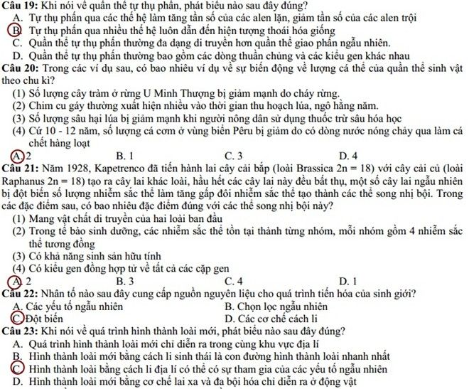 Đáp án đề thi cao đẳng môn Sinh khối B năm 2014