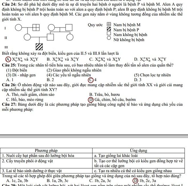 Đáp án đề thi cao đẳng môn Sinh khối B năm 2014