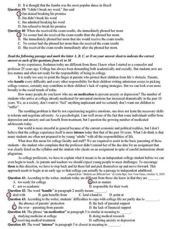 đáp án đề thi cao đẳng môn tiếng anh đáp án đề thi cao đẳng môn tiếng anh