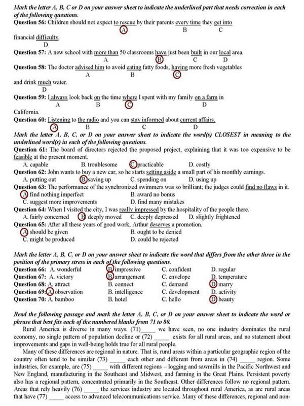 đáp án đề thi cao đẳng môn tiếng anh đáp án đề thi cao đẳng môn tiếng anh