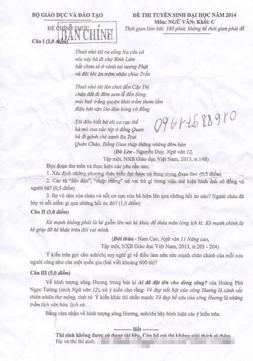 Đáp án đề thi môn văn khối c Đáp án đề thi môn văn khối c