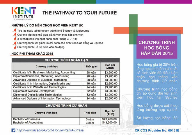 Học bổng 20% cho các sinh viên đăng ký nhập học tại Kent - Sydney Học bổng 20% cho các sinh viên đăng ký nhập học tại Kent - Sydney