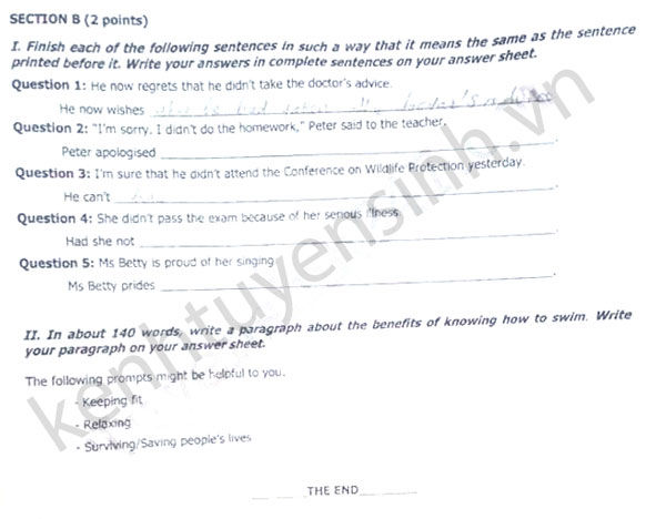 Đề thi tốt nghiệp THPT quốc gia môn Anh văn năm 2016 mã đề 259