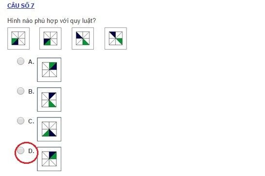 Đáp án bộ đề kiểm tra IQ của học sinh