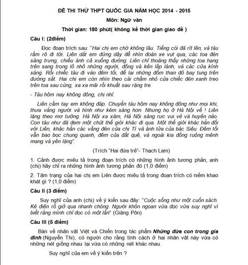 De thi thu THPT quoc gia 2015 mon Van hoc chuyen Hung Vuong