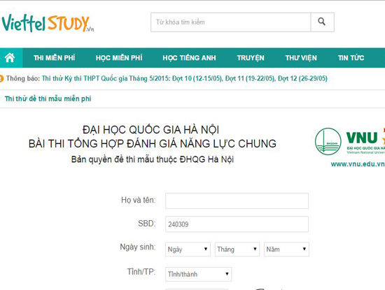 Đại học Quốc gia Hà Nội cho thí sinh thi thử trực tuyến miễn phí - Ảnh 1