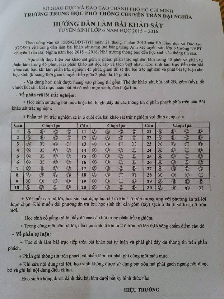 Trường THPT chuyên Trần Đại Nghĩa bắt đầu phát đơn dự tuyển vào lớp 6