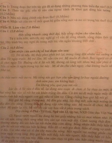 đề thi, môn Văn, THPT quốc gia, Hưng Yên, sai sót