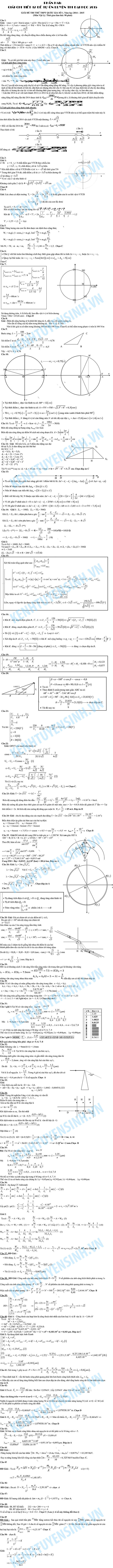 Đề thi & đáp án đề thi thử THPT quốc gia môn Vật Lý năm 2015 Đề thi & đáp án đề thi thử THPT quốc gia môn Vật Lý năm 2015