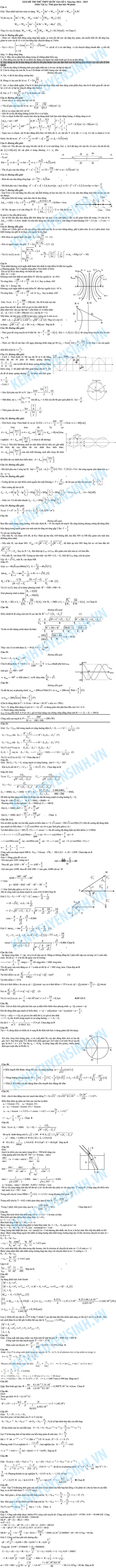 Đề thi & đáp án đề thi thử THPT quốc gia môn Vật Lý năm 2015 Đề thi & đáp án đề thi thử THPT quốc gia môn Vật Lý năm 2015