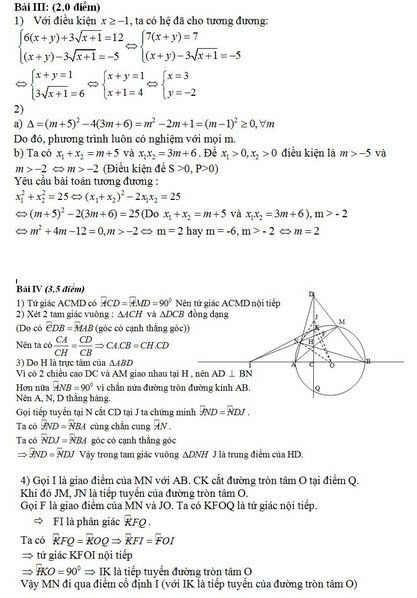 Đáp án đề thi Toán lớp 10 năm 2015 Hà Nội