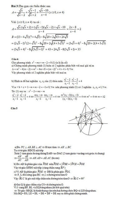 Đáp án đề thi Toán lớp 10 năm 2015 TP.HCM