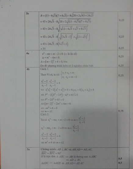 Đáp án chính thức kỳ thi tuyển sinh lớp 10
