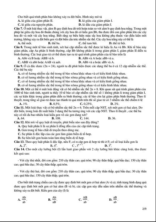Đáp án đề thi minh họa tốt nghiệp THPT quốc gia môn Sinh học năm 2015 Đáp án đề thi minh họa tốt nghiệp THPT quốc gia môn Sinh học năm 2015