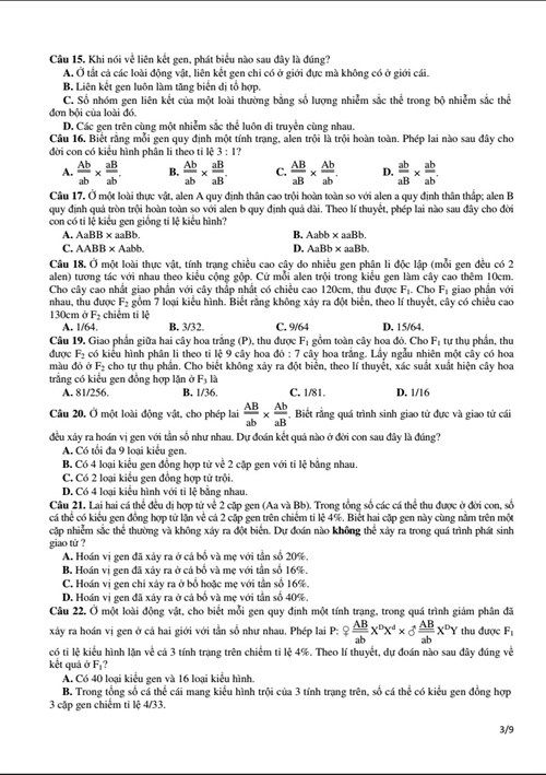 Đáp án đề thi minh họa tốt nghiệp THPT quốc gia môn Sinh học năm 2015 Đáp án đề thi minh họa tốt nghiệp THPT quốc gia môn Sinh học năm 2015