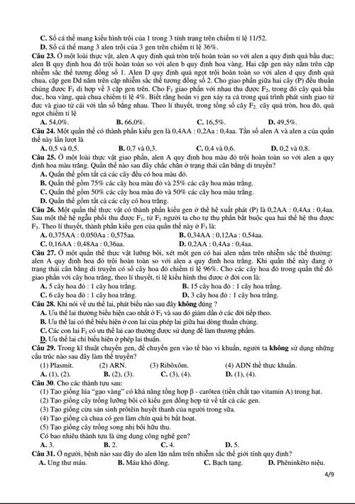 Đáp án đề thi minh họa tốt nghiệp THPT quốc gia môn Sinh học năm 2015 Đáp án đề thi minh họa tốt nghiệp THPT quốc gia môn Sinh học năm 2015