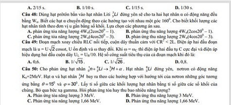 Đáp án đề thi thử THPT quốc gia môn Lý năm 2015 chuyên KHTN