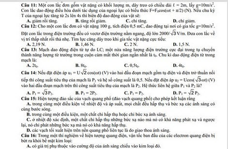 Đáp án đề thi thử THPT quốc gia môn Lý năm 2015 chuyên KHTN