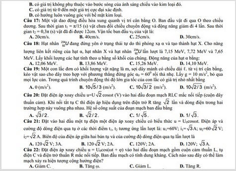 Đáp án đề thi thử THPT quốc gia môn Lý năm 2015 chuyên KHTN