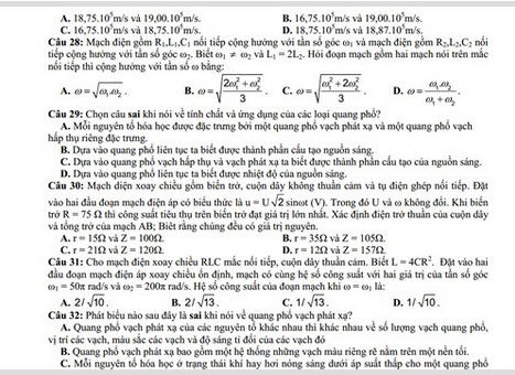Đáp án đề thi thử THPT quốc gia môn Lý năm 2015 chuyên KHTN