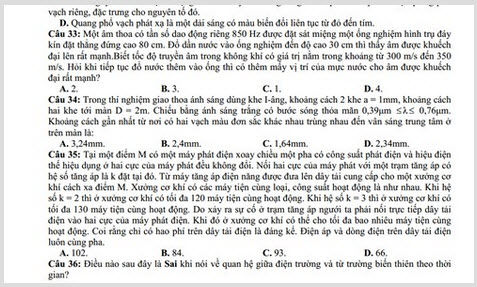 Đáp án đề thi thử THPT quốc gia môn Lý năm 2015 chuyên KHTN