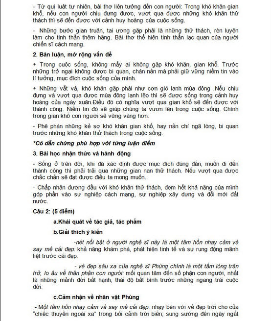 Đáp án đề thi thử THPT quốc gia môn Văn 2015 chuyên Lý Tự Trọng