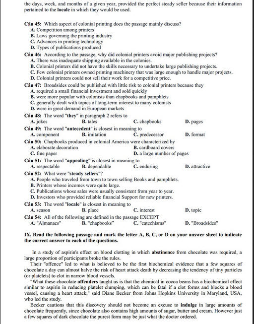 Đáp án đề thi thử THPT quốc gia môn Tiếng anh 2015 trường THPT Yên Lạc