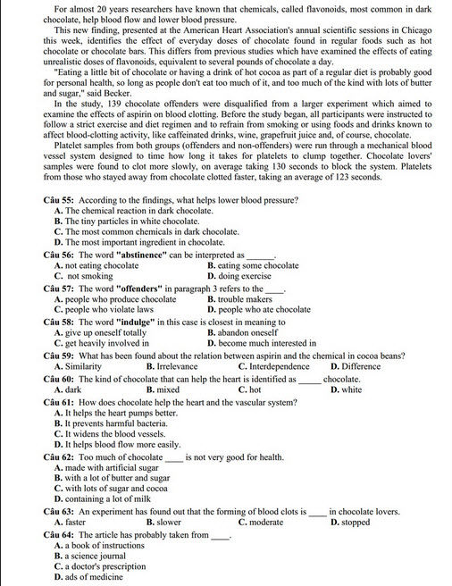 Đáp án đề thi thử THPT quốc gia môn Tiếng anh 2015 trường THPT Yên Lạc