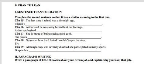 Đáp án đề thi thử THPT quốc gia môn Tiếng anh 2015 trường THPT Yên Lạc