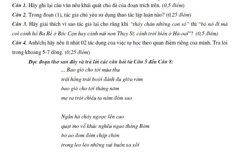 Đề thi minh họa và đáp án đề thi thử tốt nghiệp môn Văn năm 2015