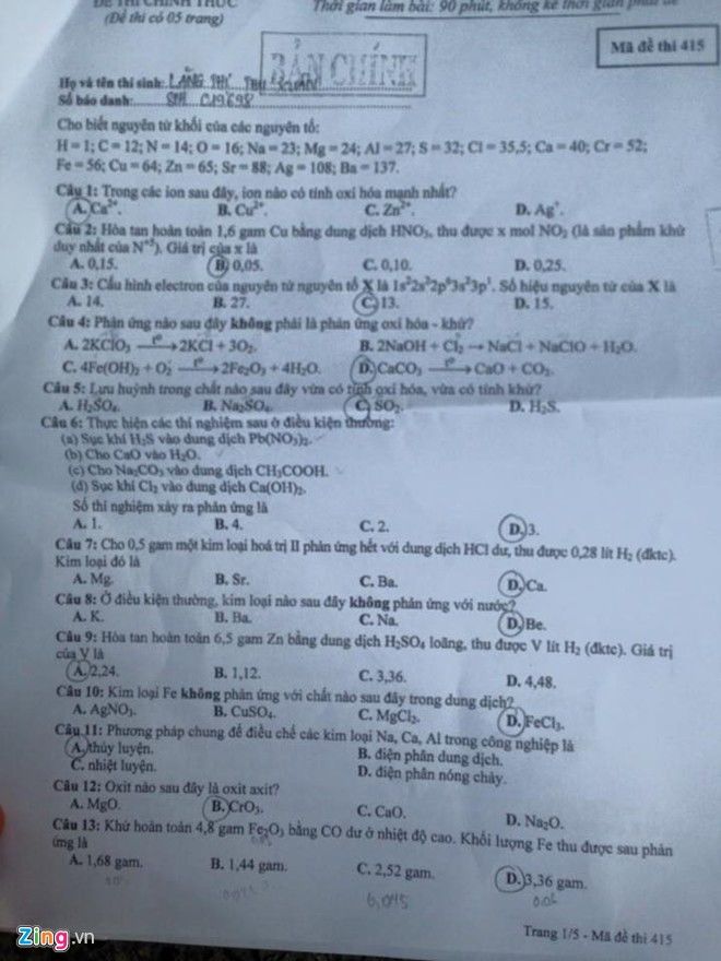 Đề thi và gợi ý lời giải môn Hóa