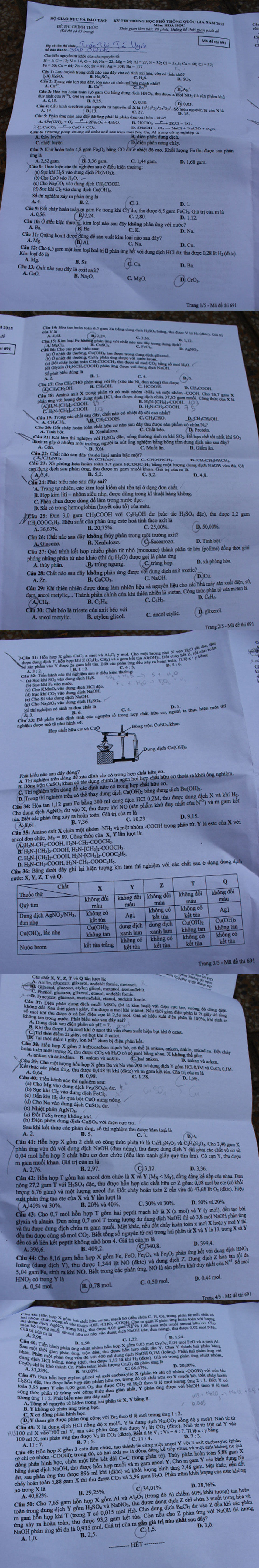 Đề thi hóa THPT Quốc gia 2015