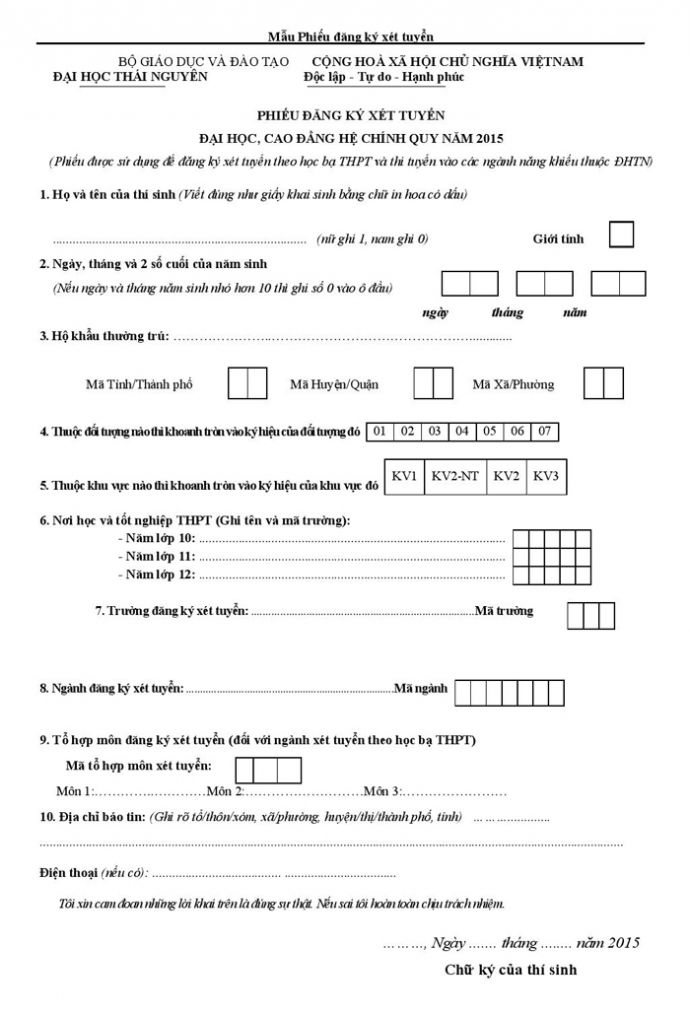 Phương án xét tuyển của Đại học Thái Nguyên