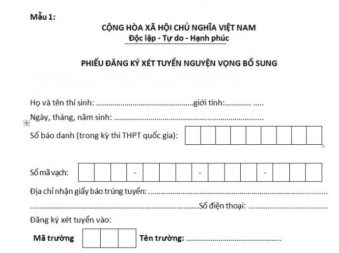 Mẫu hồ sơ xét tuyển NV bổ sung đợt 2