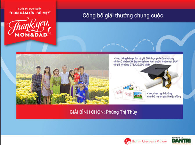 Đã tìm thấy chủ nhân “cúp vàng” Giải thưởng “Thank you, Mom & Dad”