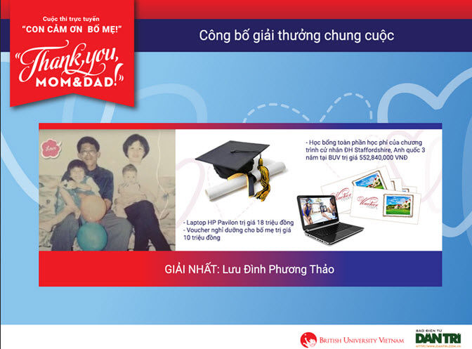 Đã tìm thấy chủ nhân “cúp vàng” Giải thưởng “Thank you, Mom & Dad”
