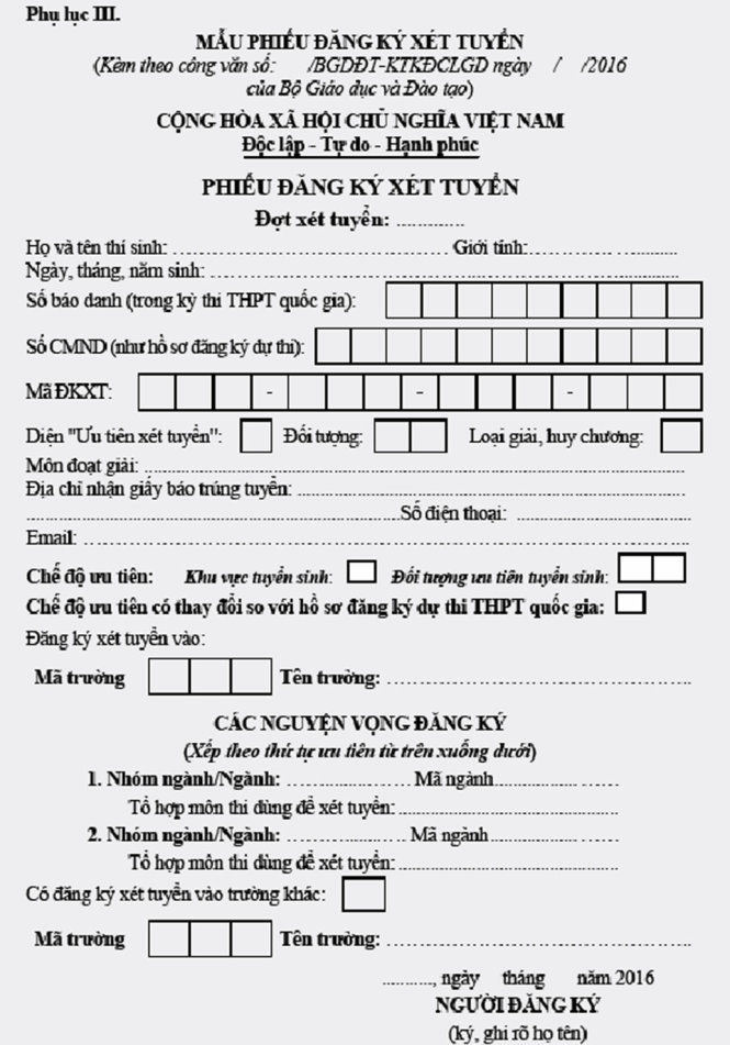 ​Hướng dẫn điền thông tin vào phiếu đăng ký xét tuyển