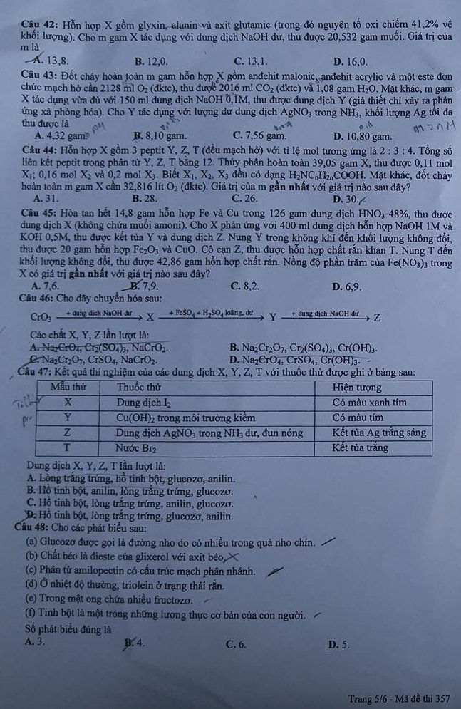 Đề thi môn Hóa tốt nghiệp THPT quốc gia 2016 (mã 357)