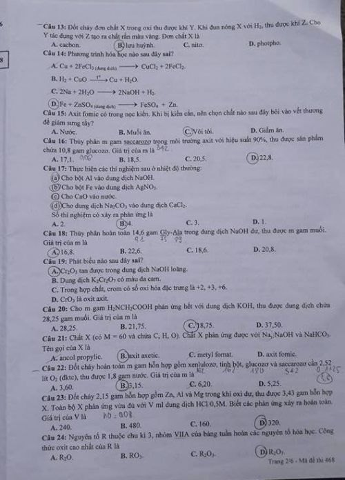 Đề thi THPT quốc gia năm 2016 môn Hóa học (mã đề 468)