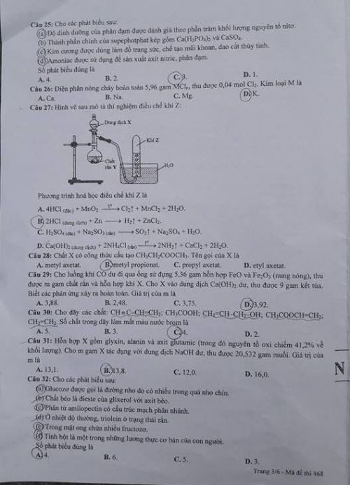 Đề thi THPT quốc gia năm 2016 môn Hóa học (mã đề 468)