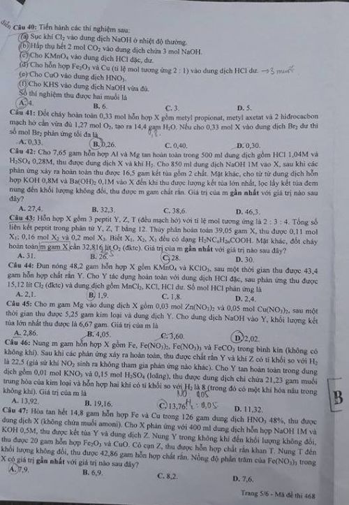 Đề thi THPT quốc gia năm 2016 môn Hóa học (mã đề 468)